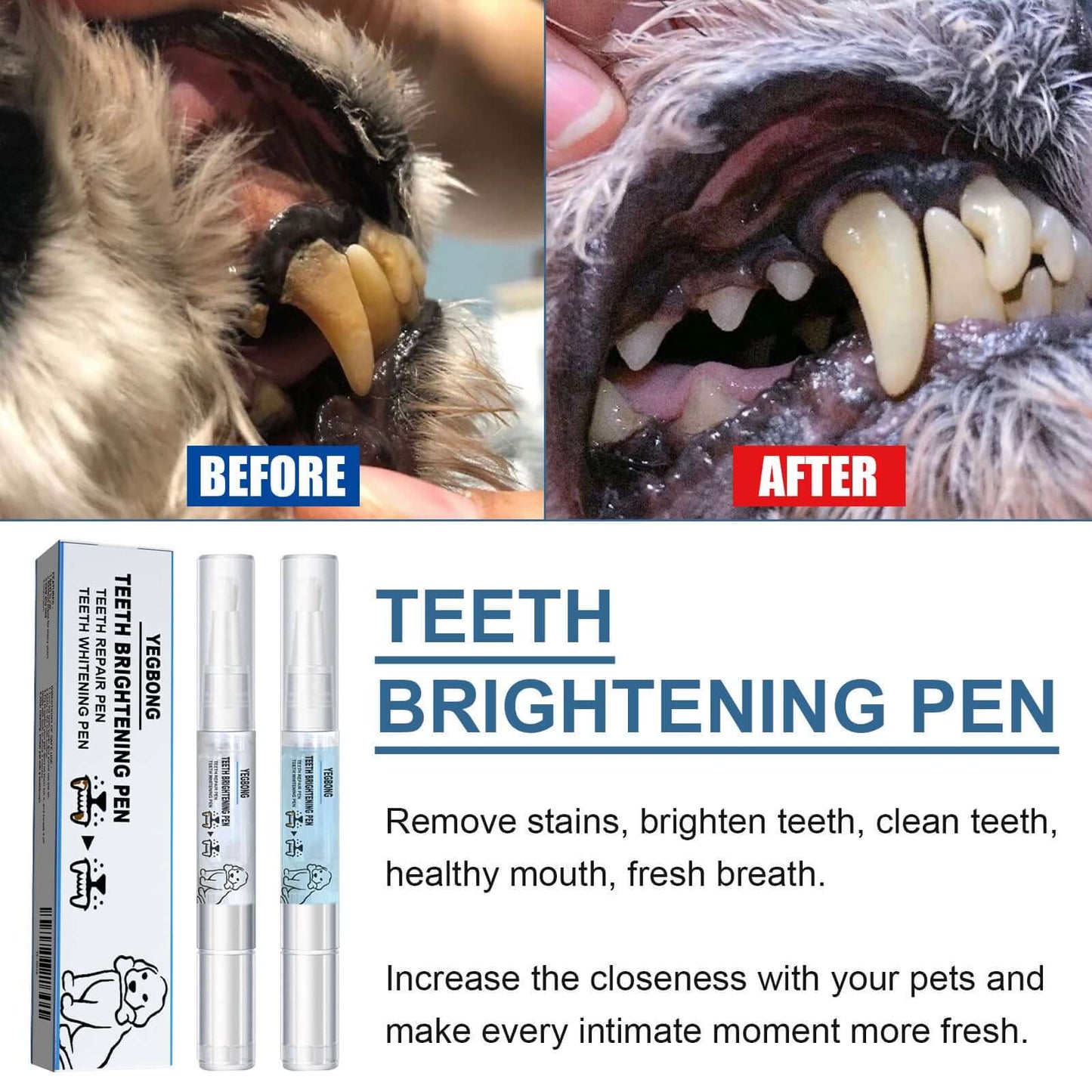 "Demonstrating safe and easy use of pet teeth whitening pen with benefit highlights