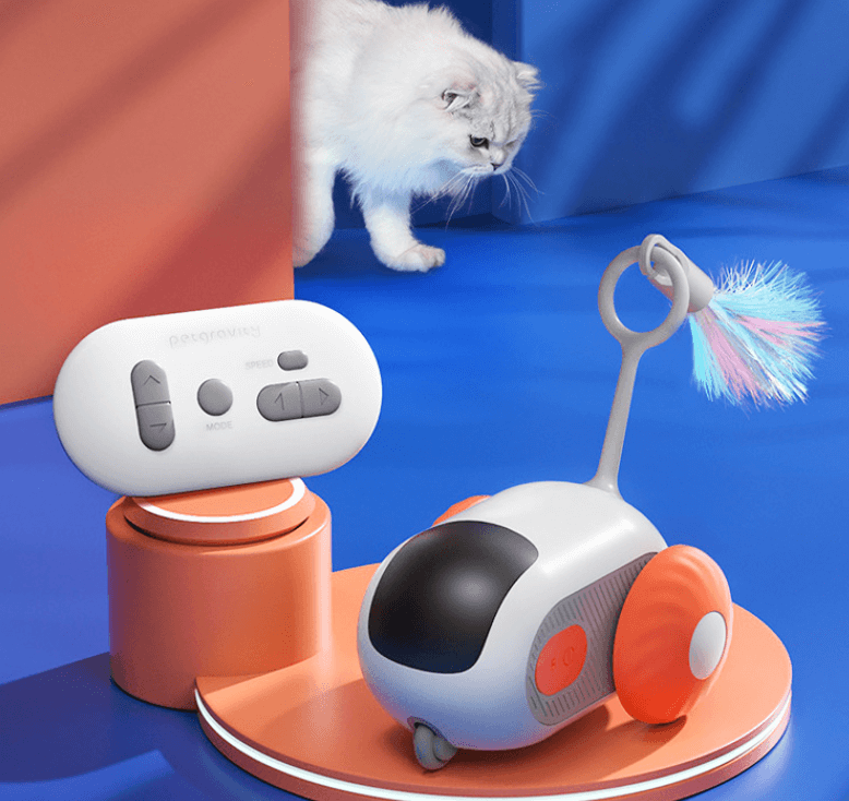 Smart Interactive Cat Toy with remote, cable, and feather attachment
