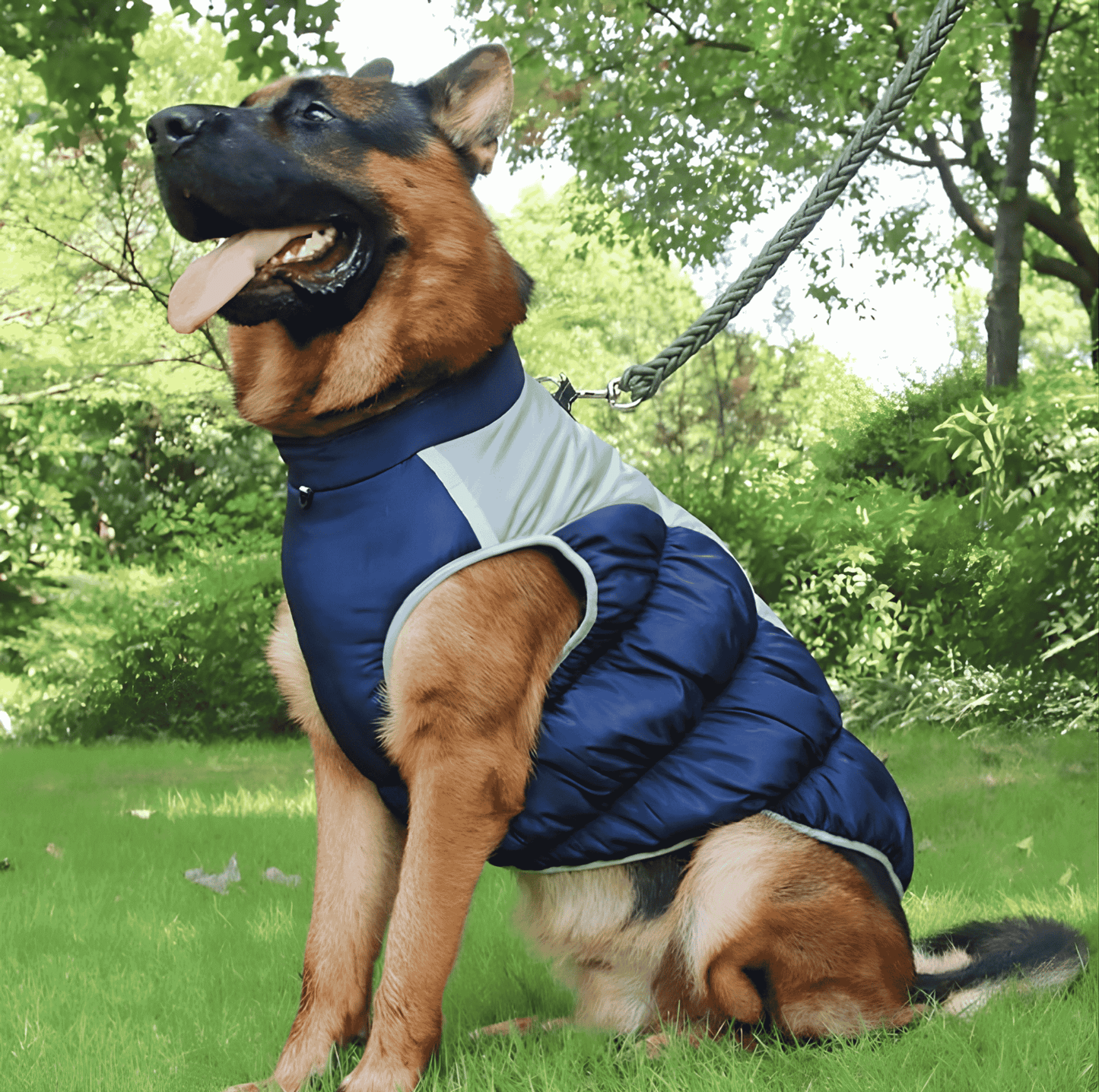 winter dog coat with built-in harness