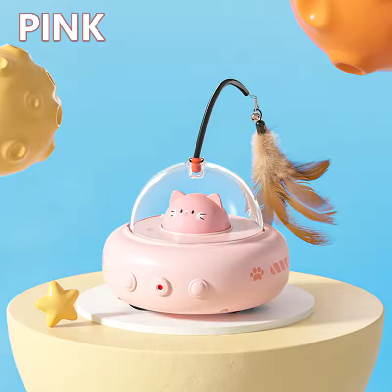 Pink PawChase interactive cat teaser toy with feather wand and red-dot chase light