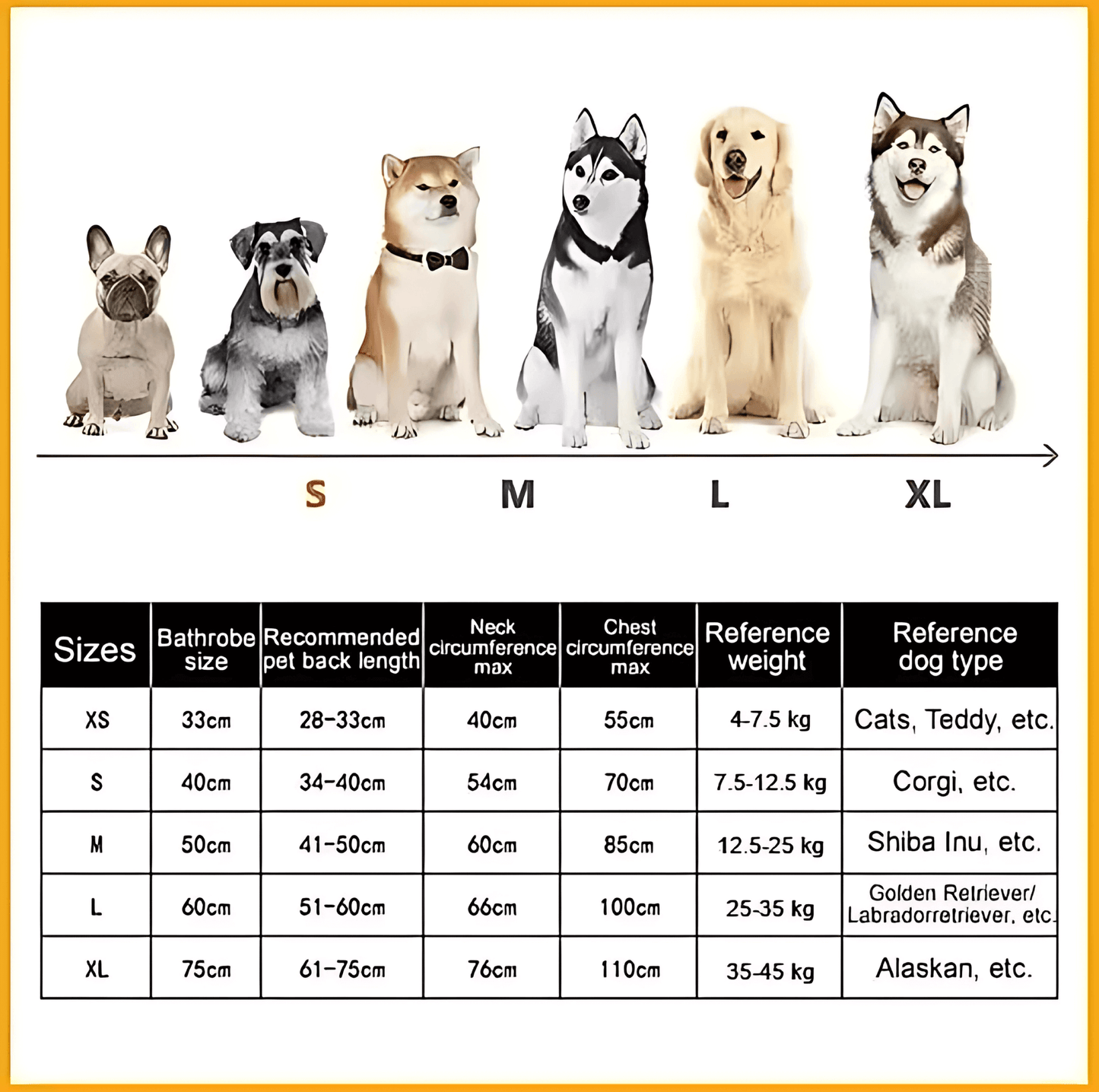 full-body dog bathrobe towel size chart