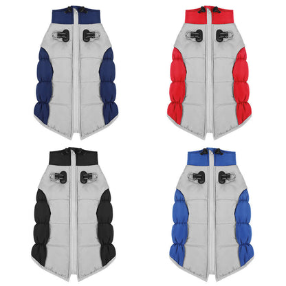 winter dog coat navy blue with built-in harness