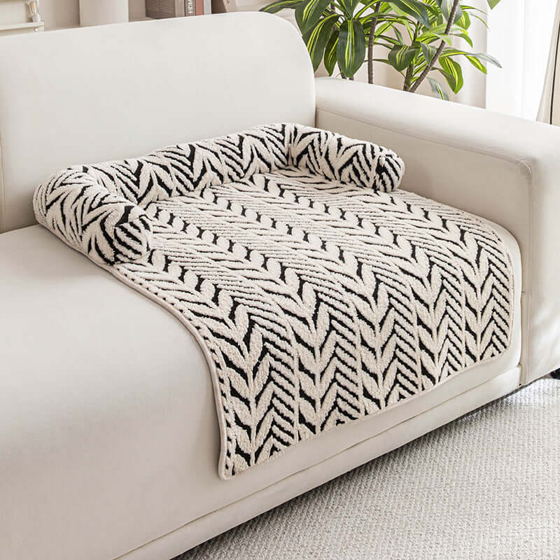 Non-slip plush pet mat on sofa for cats and small dogs