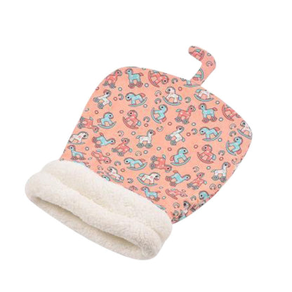 Pink patterned cat sleeping bag shown on a white background