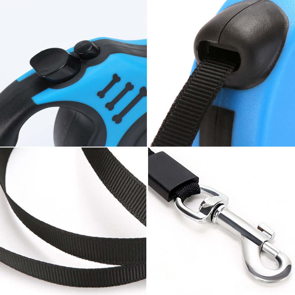 Dual leash attachment with ergonomic handle and waste bag dispenser