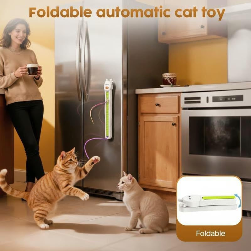 Automatic cat toy for indoor cats mounted on a door for vertical play