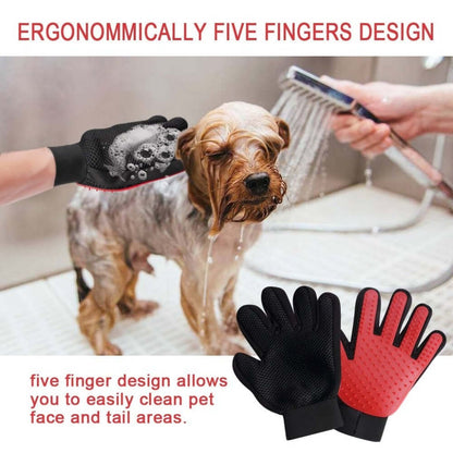 Pet hair glove removing loose fur from dog coat