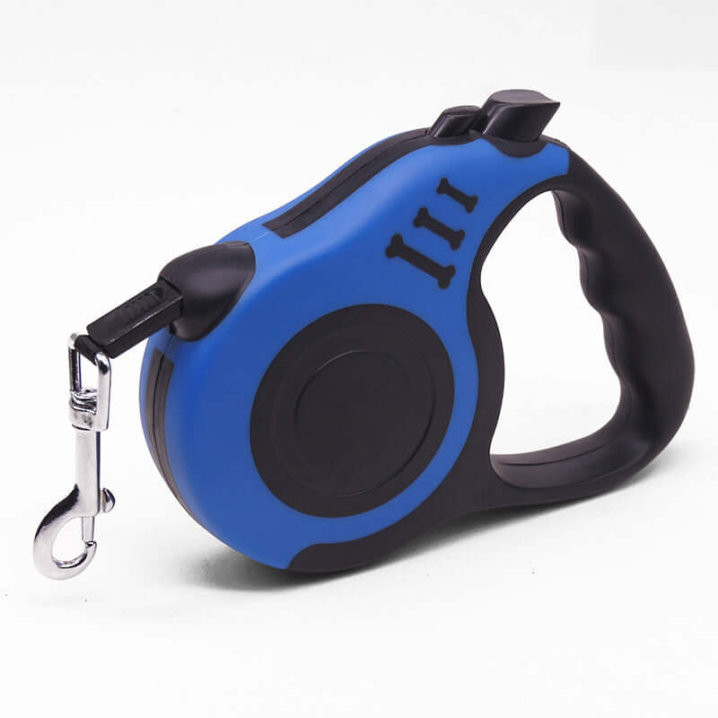 Blue heavy-duty retractable dog leash close-up
