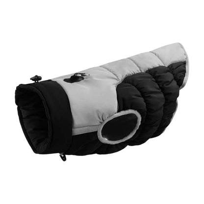 winter dog coat black with built-in harness