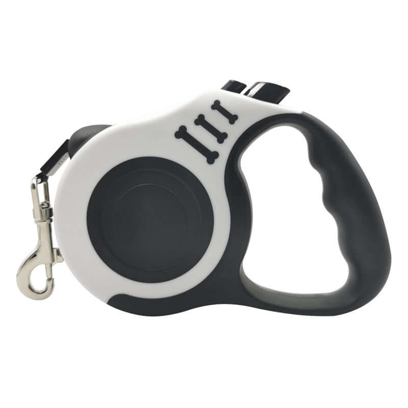 Black retractable dog leash with anti-slip grip handle