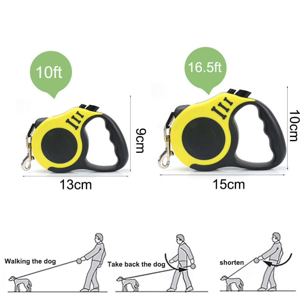 Size guide illustration for retractable leash options