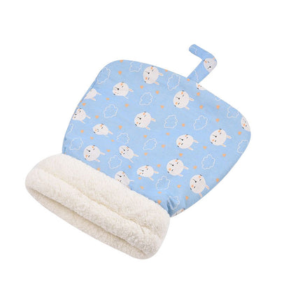 Blue polka-dot cat sleeping bag shown on a white background