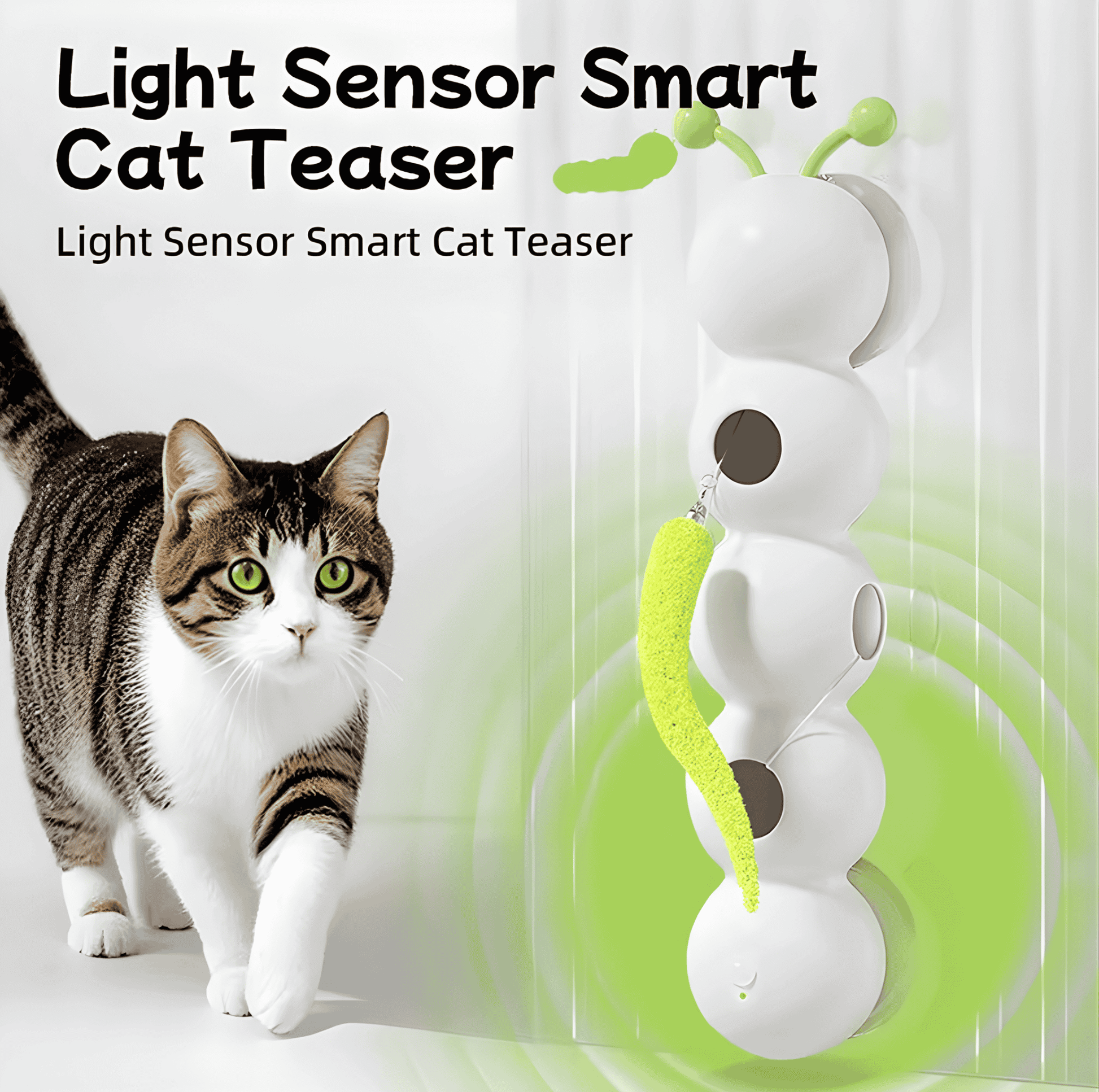 Cat chasing WiggleWorm Smart Interactive Cat Teaser Post