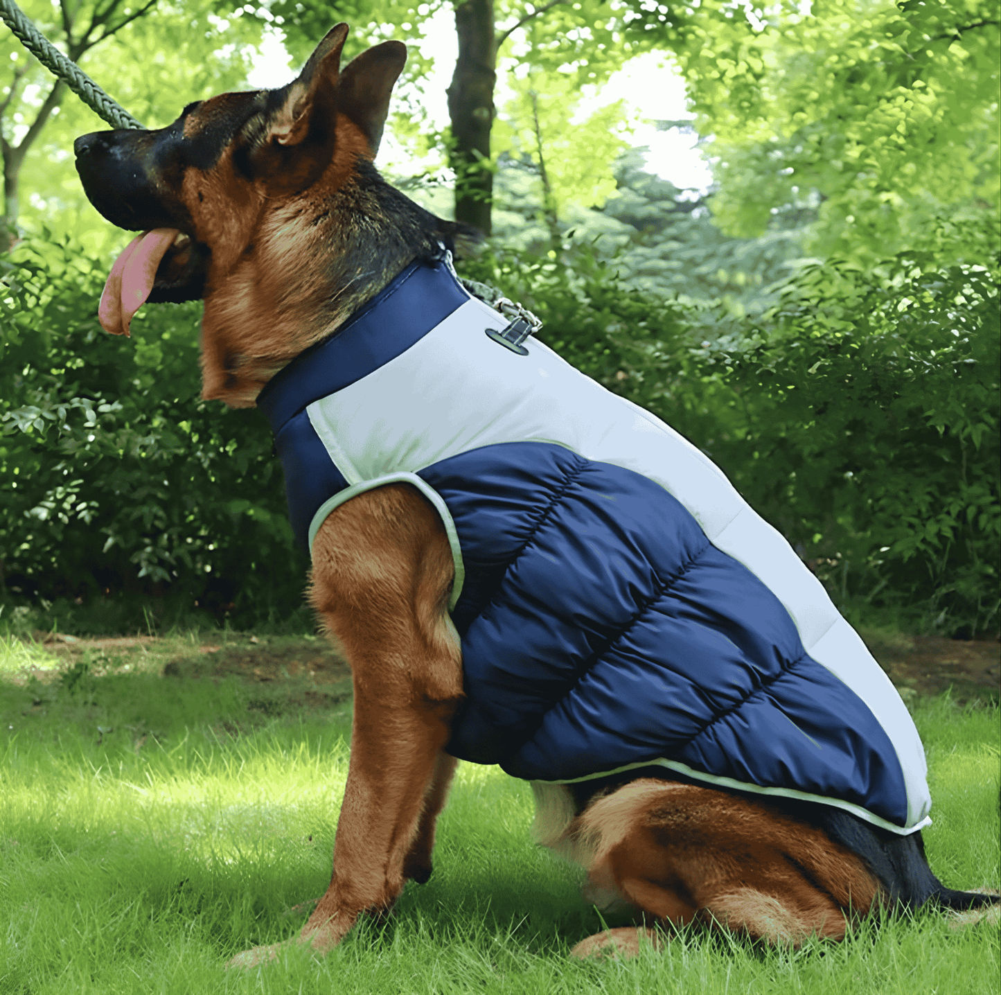 winter dog coat with built-in harness