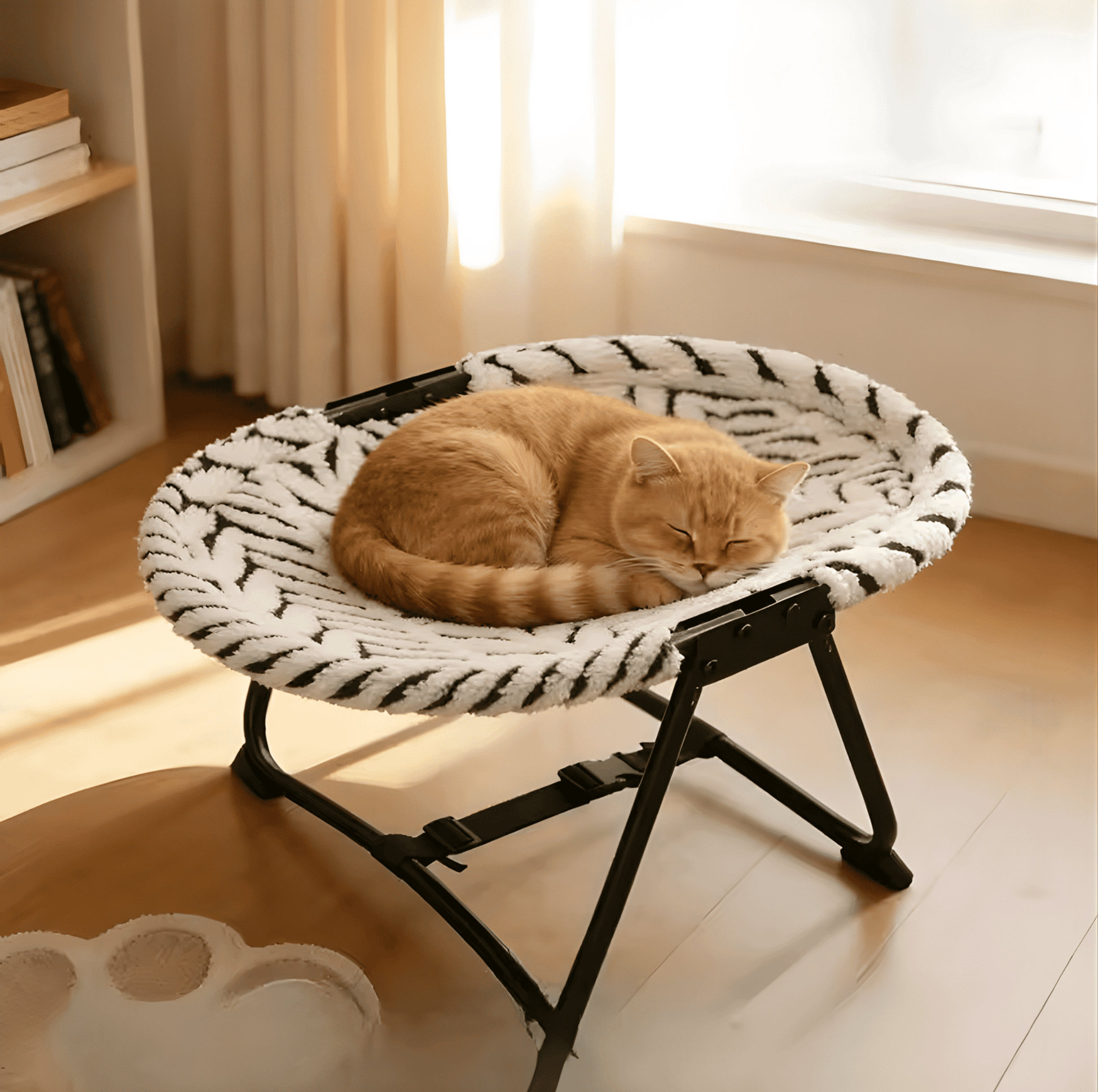 elevated pet bed with cat lounging on cozy plush cover