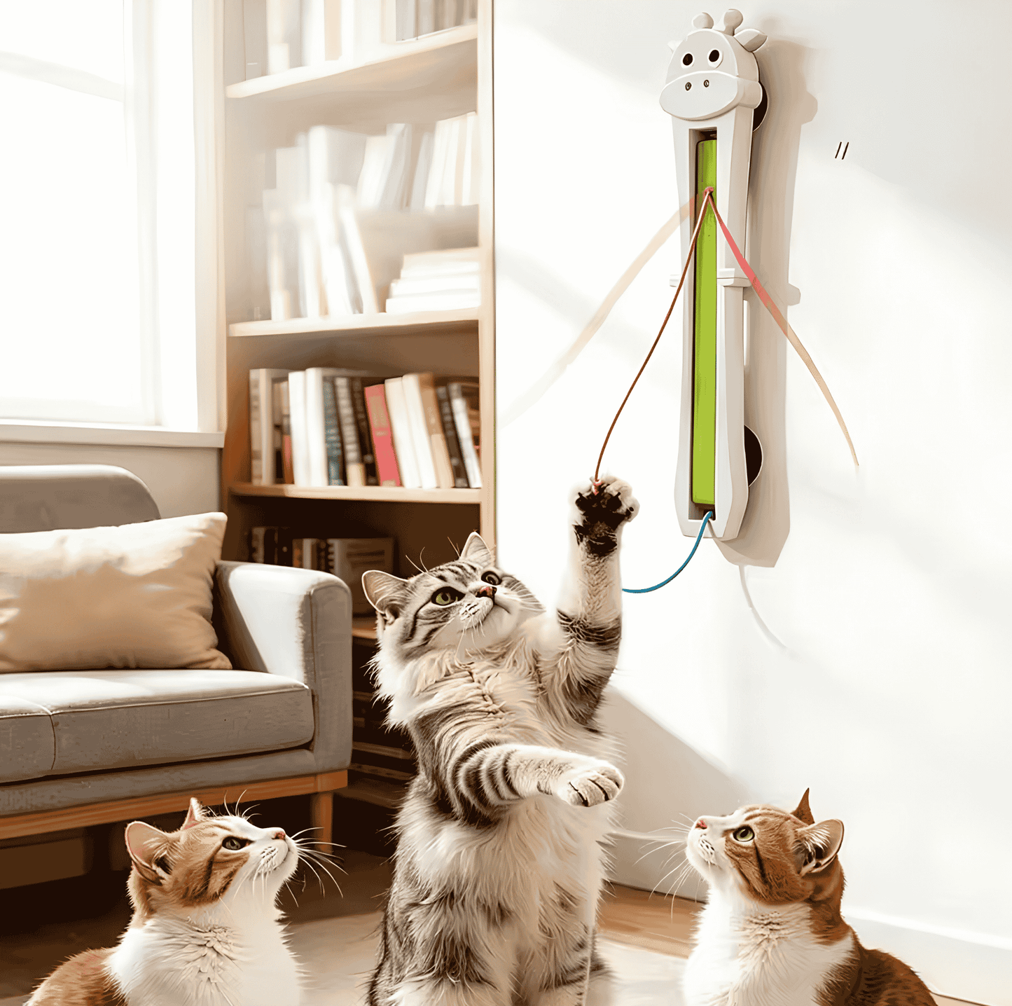 Cats playing with an automatic cat toy for indoor cats