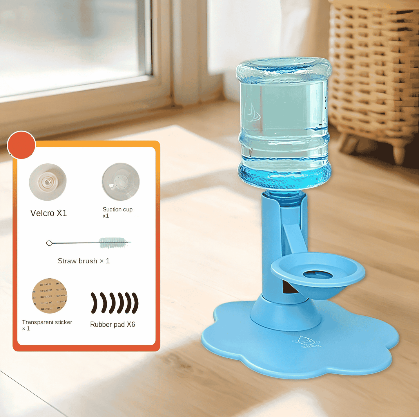 Adjustable cat water dispenser available in pink blue and yellow