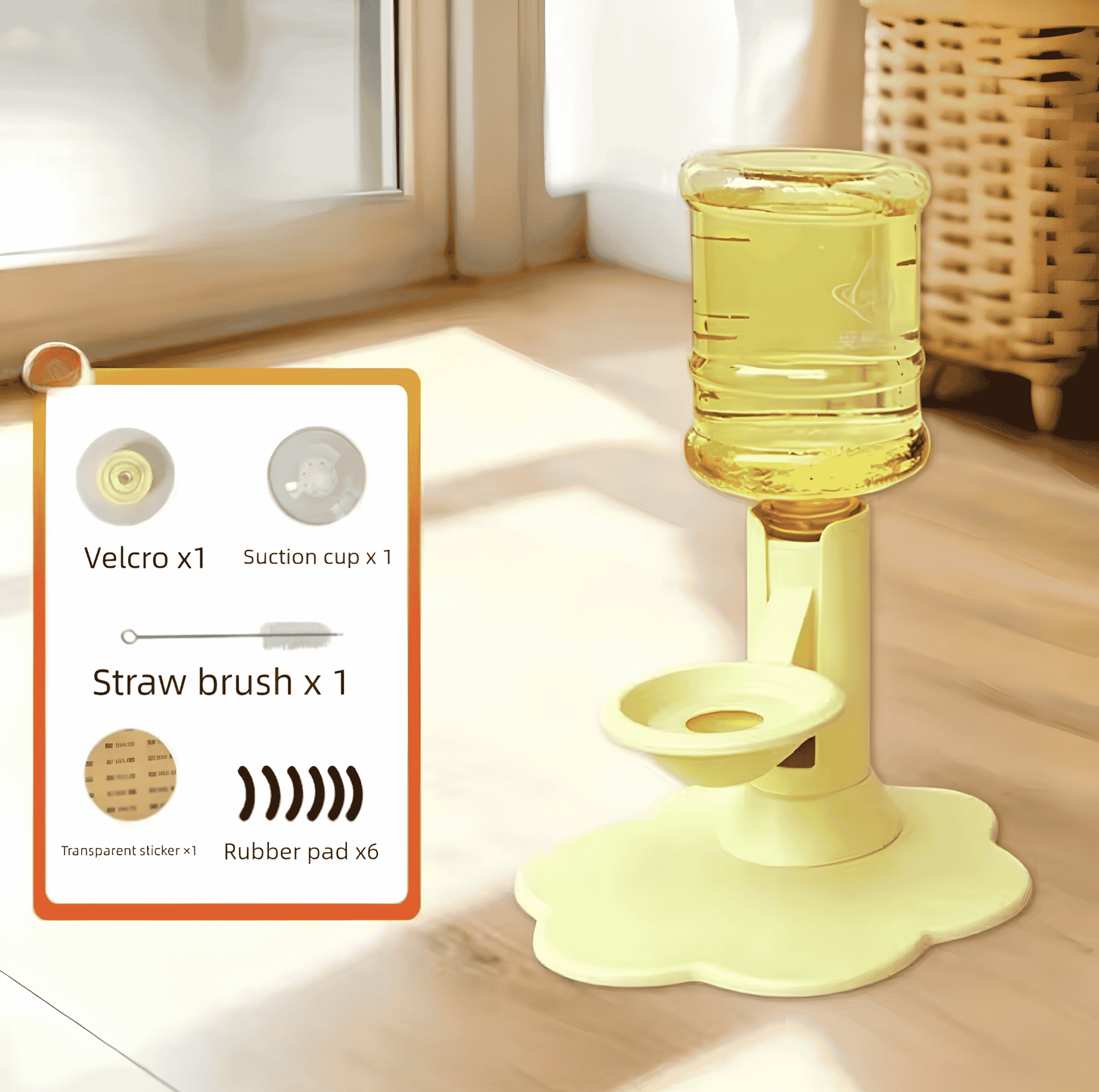 Adjustable cat water dispenser available in pink blue and yellow