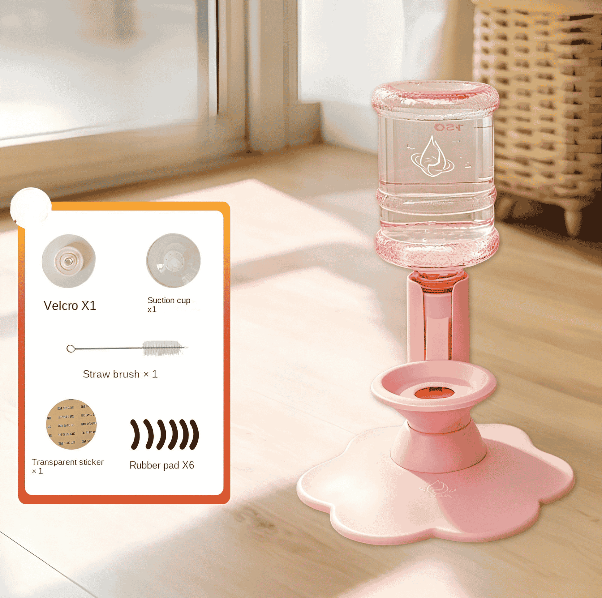 Adjustable cat water dispenser available in pink blue and yellow