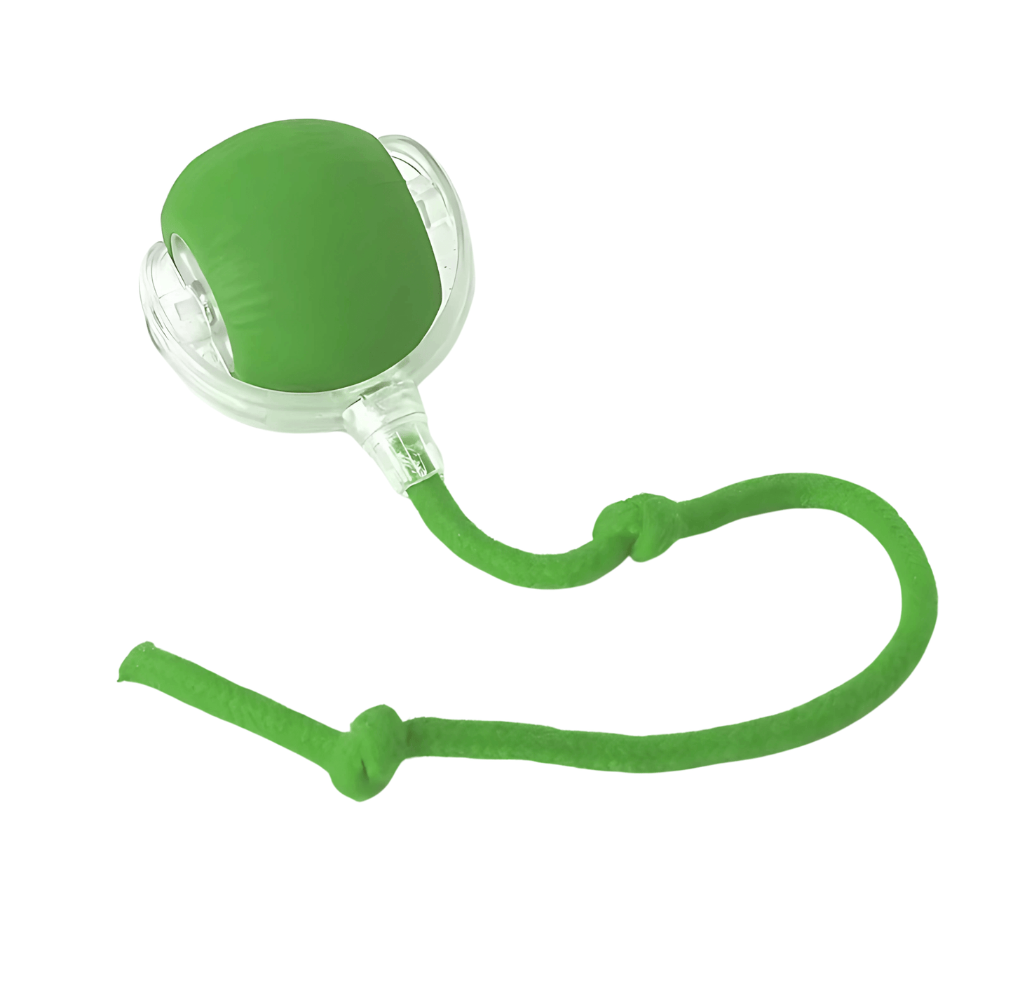 Green Pawzzy Rolling Pet Toy with motion tail attachment on white background