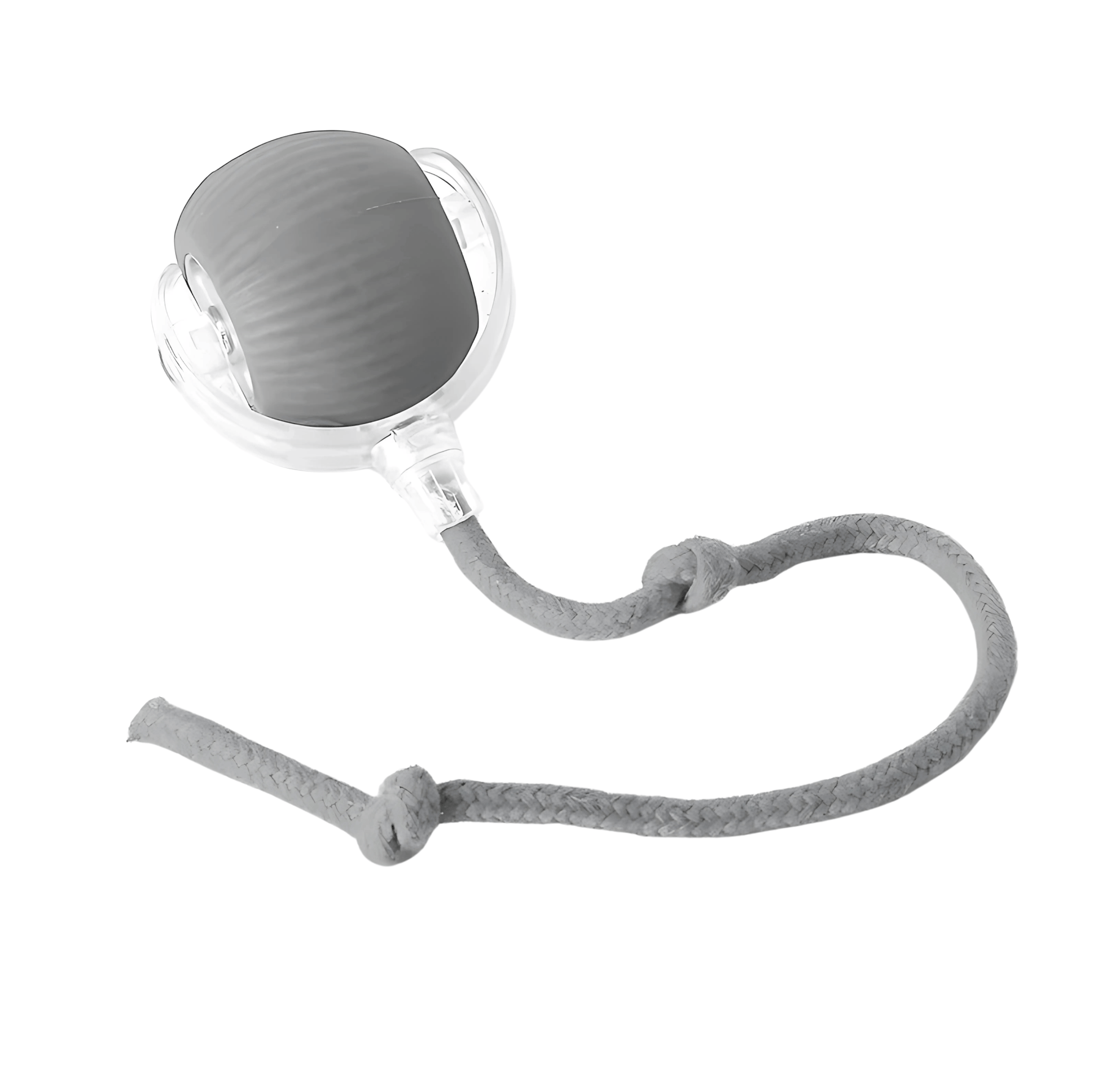 Gray Pawzzy Rolling Pet Toy with flexible silicone tail for interactive motion