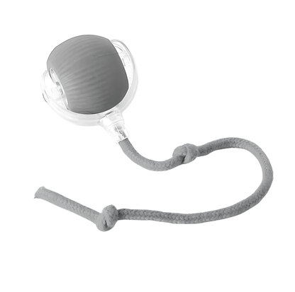 Gray Pawzzy Rolling Pet Toy with flexible silicone tail for interactive motion