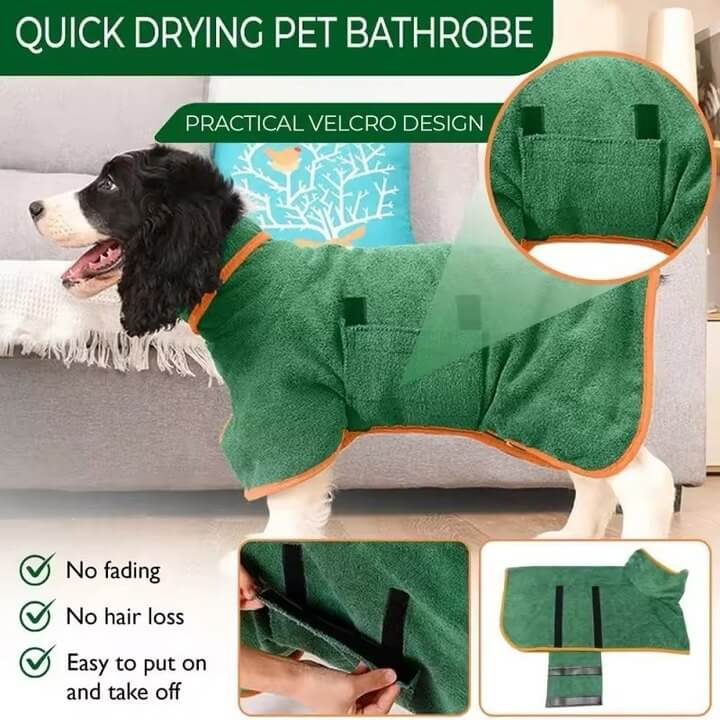 dog wearing PawzDry Luxe Robe after bath
