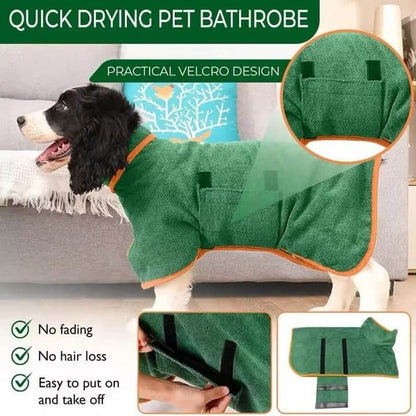 dog wearing PawzDry Luxe Robe after bath