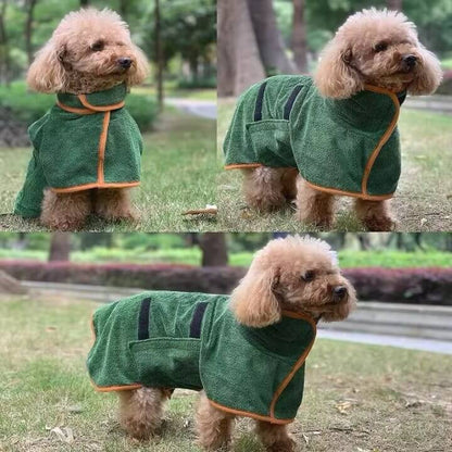 dog wearing PawzDry Luxe Robe after bath