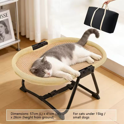 cat resting on scratch-resistant sisal elevated pet bed
