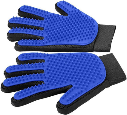 pet hair glove pawluxe 2-pack blue grooming gloves with adjustable wrist strap