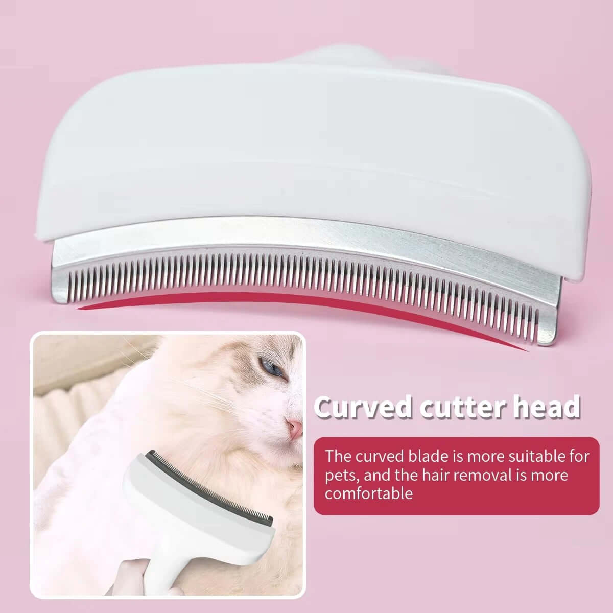 Cat Deshedding Comb with curved stainless steel head for pets