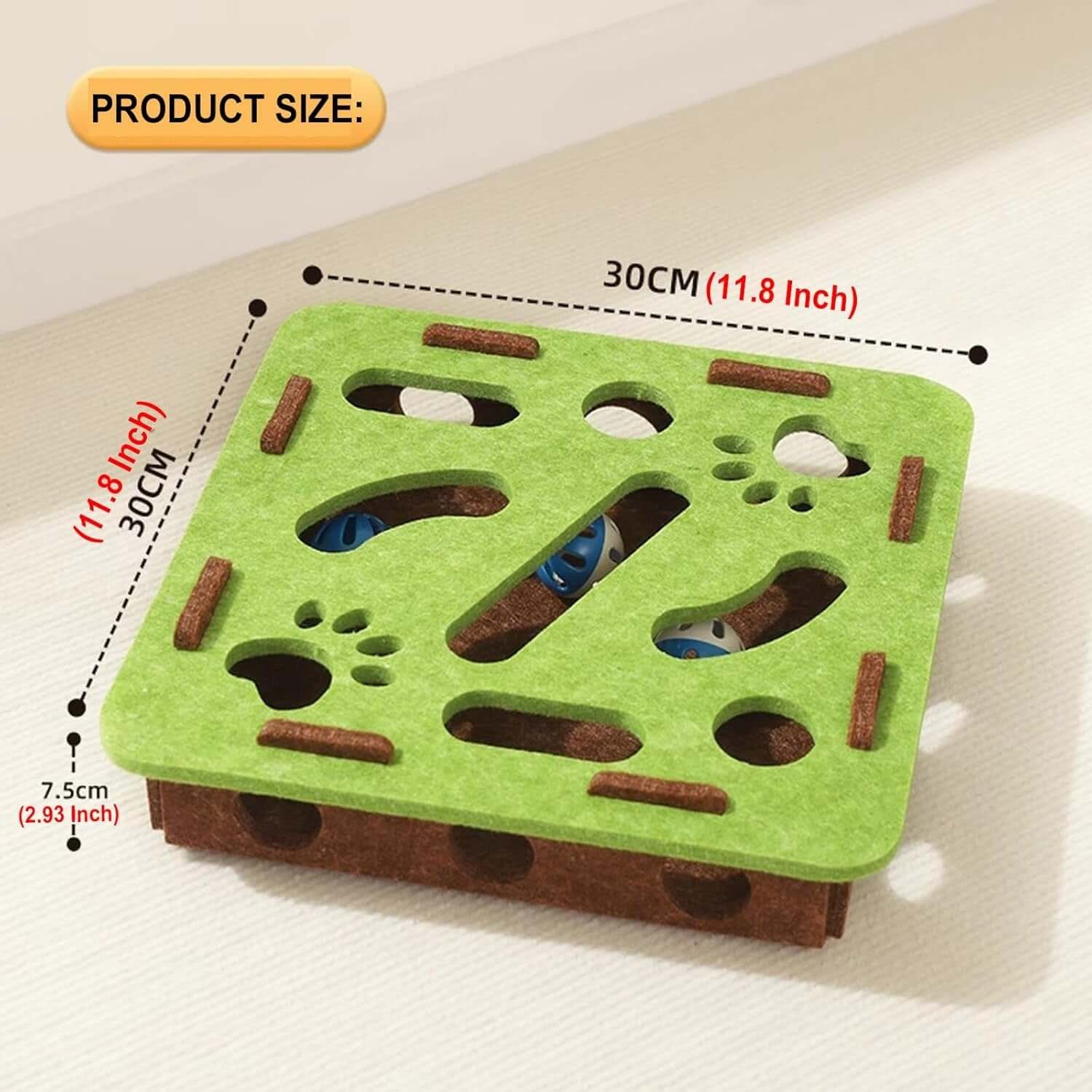 Cat puzzle maze toy for indoor cats with green felt design