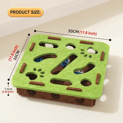 Cat puzzle maze toy for indoor cats with green felt design